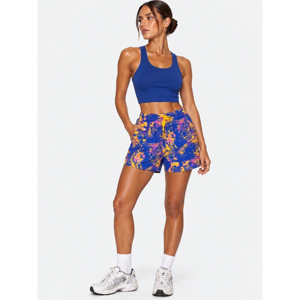 Fabletics The One Short 5 Sunset Yellow Ambient Noise Splatter M NWT New